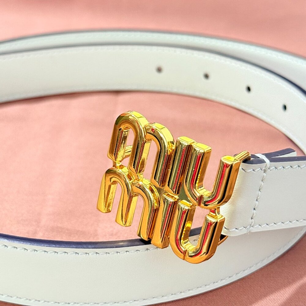 Miu Miu Womens Gold Logo Lettering Buckle Bel - Picture 1 of 6